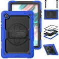 thumbnail image 1 of 3 Layer Case for Samsung Galaxy Tab A8 10.5" 2022 SM-X200/X205/X207, for Kids Heavy Duty Protective Case with Screen Protector & Stylus Holder & 360 Rotating Stand Hand/Shoulder Strap, Blue, 1 of 10