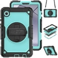 thumbnail image 1 of 3 Layer Case for Samsung Galaxy Tab A9 8.7" 2023 SM-X110 / SM-X115, for Kids Heavy Duty Protective Case with Screen Protector & Stylus Holder & 360 Rotating Stand Hand/Shoulder Strap, Mint+Black, 1 of 10