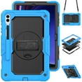 thumbnail image 1 of 3 Layer Case for Samsung Galaxy Tab S9 Plus/S9 FE Plus 12.4" 2023, for Kids Heavy Duty Protective Case with Screen Protector & Stylus Holder & 360 Rotating Stand Hand/Shoulder Strap, Lightblue, 1 of 10