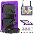 thumbnail image 1 of 3 Layer Case for iPad 10.2 Inch 9th/8th/7th 2021/2020/2019, for Kids Heavy Duty Protective Case with Screen Protector & Stylus Holder & 360 Rotating Stand and Hand/Shoulder Strap Cover, Purple, 1 of 7