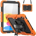 thumbnail image 1 of 3 Layer Case for iPad (A16) 11th Gen 2025, for Kids Heavy Duty Protective Case with Screen Protector & Stylus Holder & 360 Rotating Stand and Hand/Shoulder Strap Cover for iPad 10th Gen 2022, Orange, 1 of 7