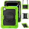 thumbnail image 1 of 3 Layer Case for iPad Pro 11 2022/2021/2020/2018/Air4/Air5, for Kids Heavy Duty Protective Case with Screen Protector & Stylus Holder & 360 Rotating Stand and Hand/Shoulder Strap Cover - Green, 1 of 9