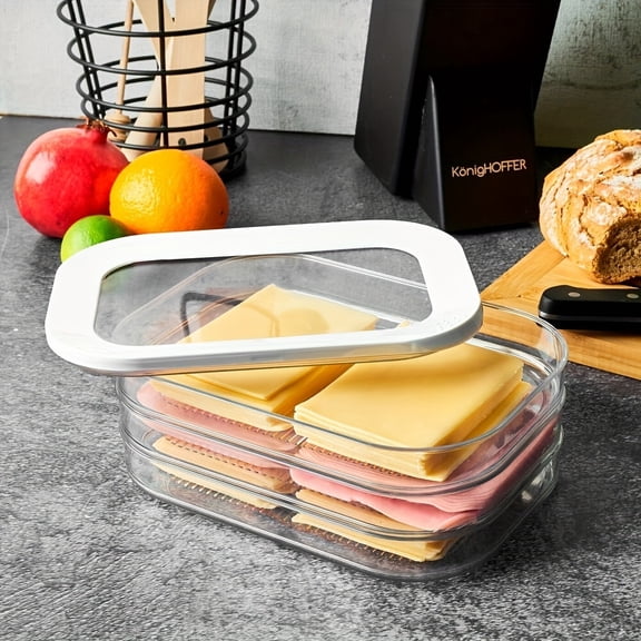 3Layer Cheese Storage Container for Refrigerator, Deli Meat Saver Container with Lid, Clear Stackable Fridge Organizer for Sliced Cheese, Ham, Cold Cuts