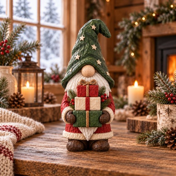 3 Layer Christmas Gnome Wooden Block Decor, Stacked Presents Tabletop Display for Seasonal Gifting