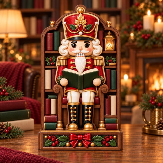 Library Display Bookcase 3 Layer Christmas Nutcracker, Reading Librarian Wooden Shelf Display ...