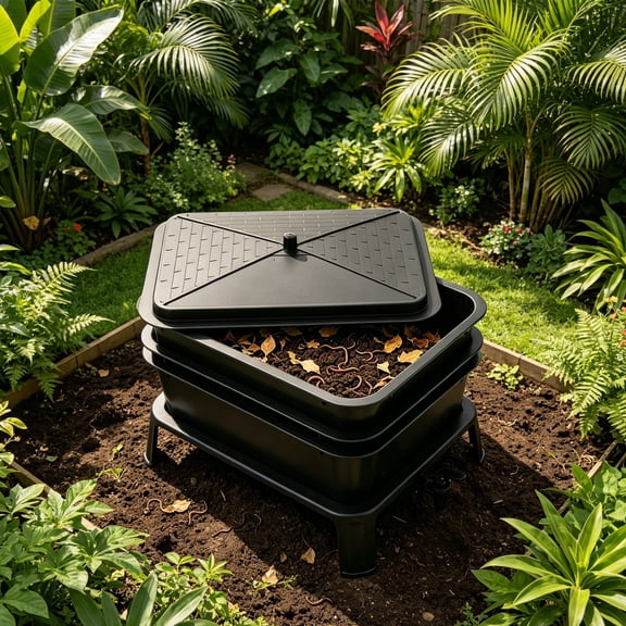 3-Layer Compost Bin, Outdoor Worm Composter Stackable Composting Bin for Garden