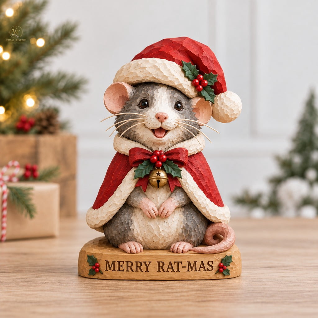 3-Layer Decor, Christmas Rat Wooden Block for Tabletop Display, Holiday ...