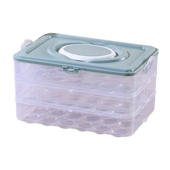3 Layer Egg Storage Container for Refrigerator 72 Capacity Clear Egg Holder with Lid and Handle, Stackable Egg Tray Organizer for Fridge, Space-Saving Design for Large Egg Storage in Blue