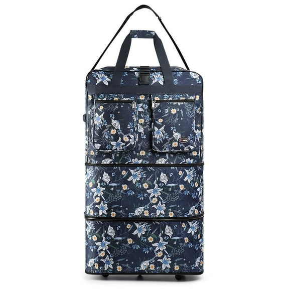 30in Expandable Foldable Suitcase 3Layer Foldable Rolling Luggage Large Wheeled Travel Bag for Home Storage Moving All Trip,EX30 Blue Lilies