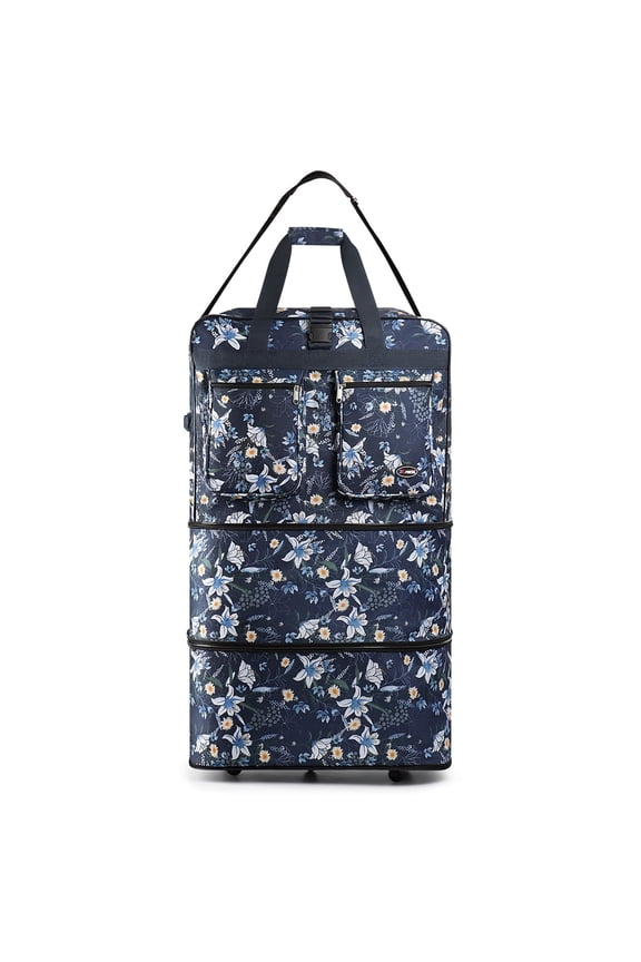 30in Expandable Foldable Suitcase 3Layer Foldable Rolling Luggage Large Wheeled Travel Bag for Home Storage Moving All Trip,EX30 Blue Lilies