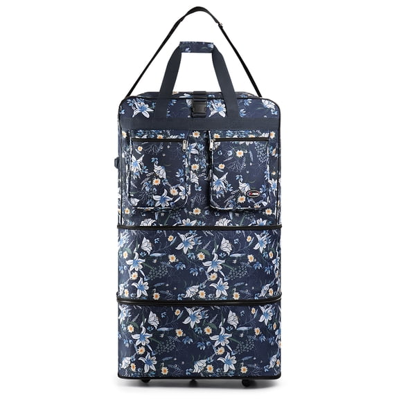 3 Layer Expandable Foldable Luggage Bag with Universal Wheels & Removable Shoulder Strap,Collapsible Rolling Duffel Travel Bag for Trip Moving Storage Study Abroad,36 Inch