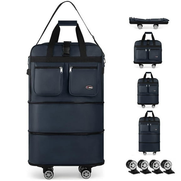 30" Expandable Rolling Duffle Bag Foldable Travel Luggage for Home storage Moving Weekend Trips, Navy, Mex