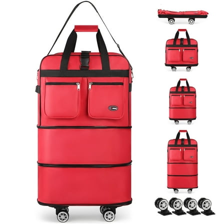 30" Expandable Foldable Luggage Bag,Collapsible Suitcases with Wheels,Lightweight Rolling Duffle Bag for Travel, Moving, Home Storage, Red, MEX