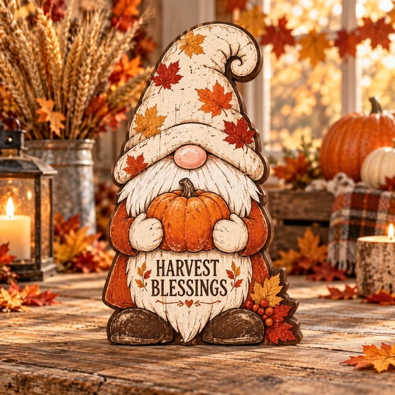 3 Layer Fall Gnome Wooden Pumpkin Harvest Tabletop Stand for Thanksgiving
