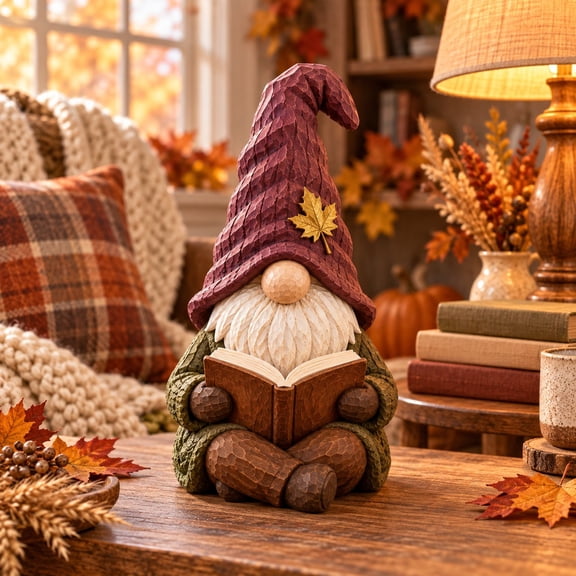 3-Layer Fall Wooden Decor, Autumn Reading Nook Gnome Tabletop Accent for Book Lovers
