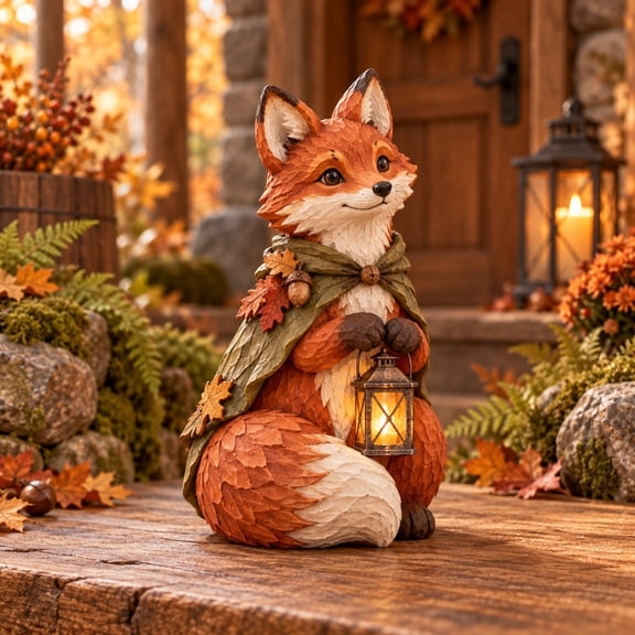 3 Layer Fall Wooden Decor Fox Lantern Tabletop Accent for Autumn Hosts