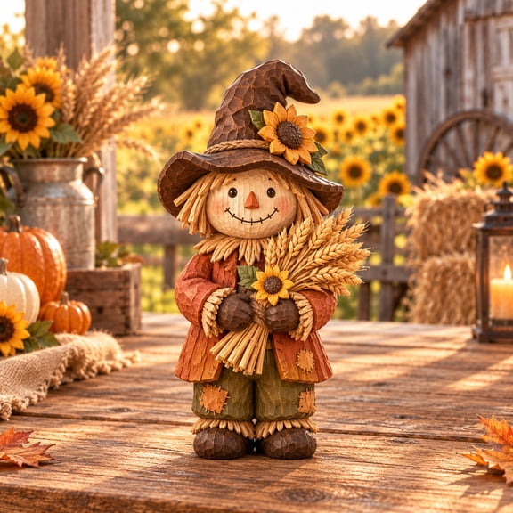 3 Layer Fall Wooden Decor Sunflower Scarecrow Tabletop Display for Autumn Gifts