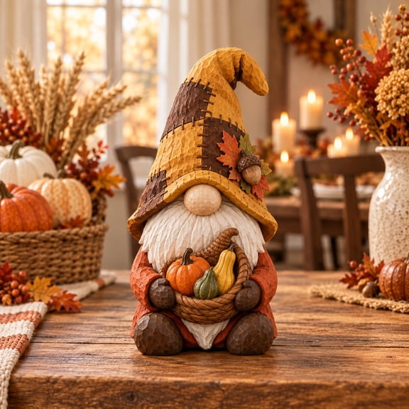 3 Layer Fall Wooden Decor, Thanksgiving Gnome Cornucopia Tabletop Accent for Harvest Hosts