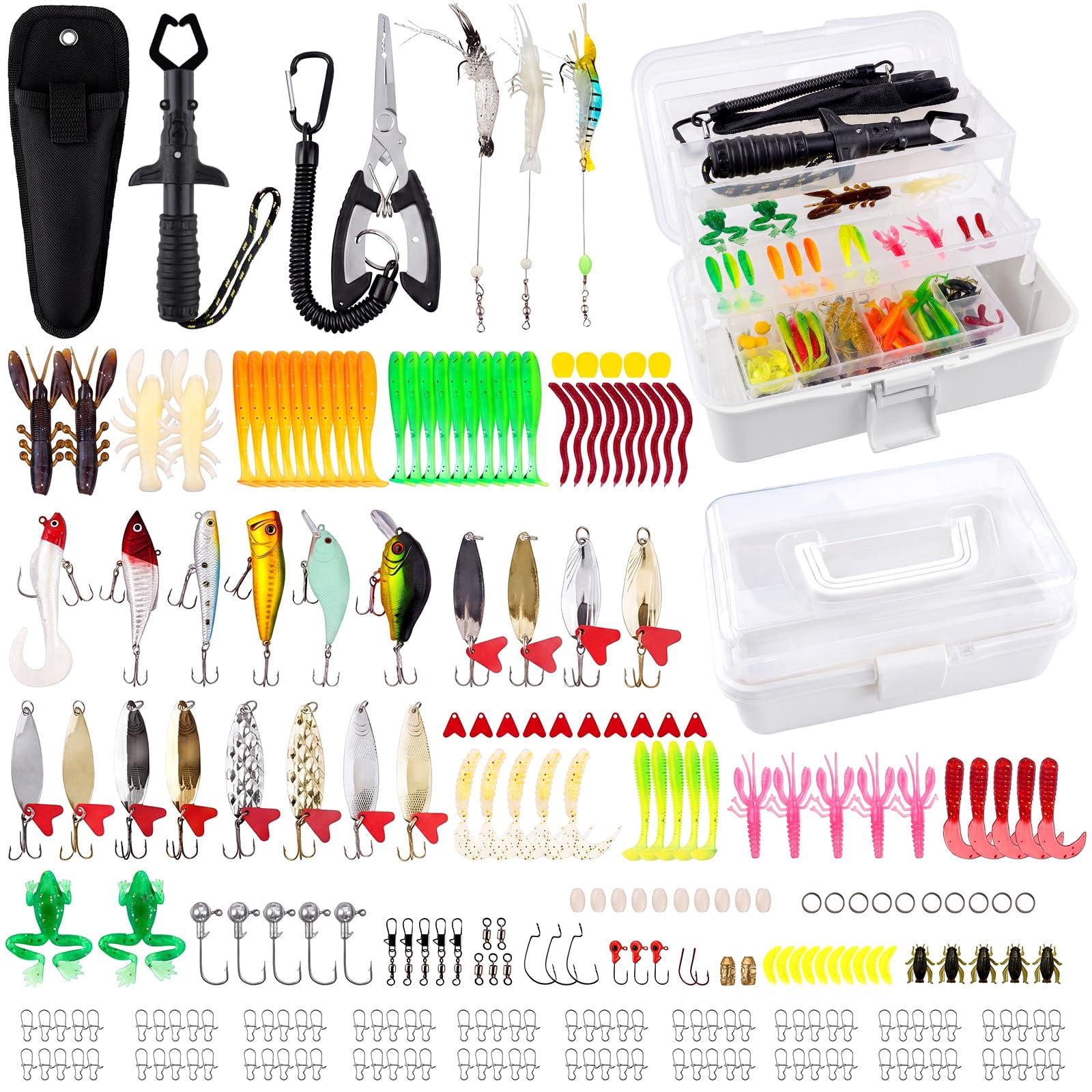 3 Layer Fishing Tackle Box With Included Bait Kit Pliers Fish Lip Gripper Accessories  Gift For Men Women Saltwater Freshwater
