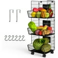 thumbnail image 1 of 3 Layer Fruit Baskets on Wheels,Fuleadture Market Basket Stand Rolling Stackable Baskets Metal Wire Basket with Wheels Stackable Storage Bins for Kitchen Living Room Bedroom and Bathroom, 1 of 7