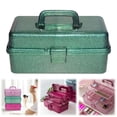 thumbnail image 1 of 3 Layer Glitter Craft Storage Box with Dividers, Stackable Trays Create Compartments, Thread and Brushes, Clear Sparkle Lid Carry Tackle Box Green, 1 of 4