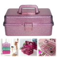 thumbnail image 1 of 3 Layer Glitter Craft Storage Box with Dividers, Stackable Trays Create Compartments, Thread and Brushes, Clear Sparkle Lid Carry Tackle Box Pink, 1 of 4