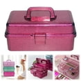 thumbnail image 1 of 3 Layer Glitter Craft Storage Box with Dividers, Stackable Trays Create Compartments, Thread and Brushes, Clear Sparkle Lid Carry Tackle Box Red, 1 of 4
