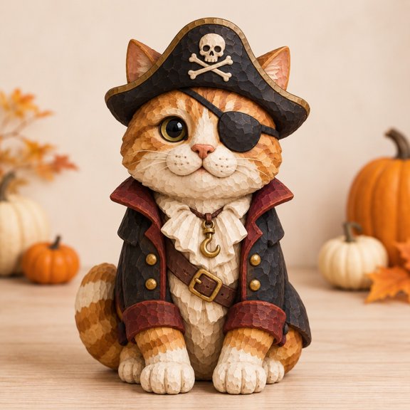 3 Layer Halloween Cat Wooden Stand, Pirate Tabletop Display for Pet Lovers