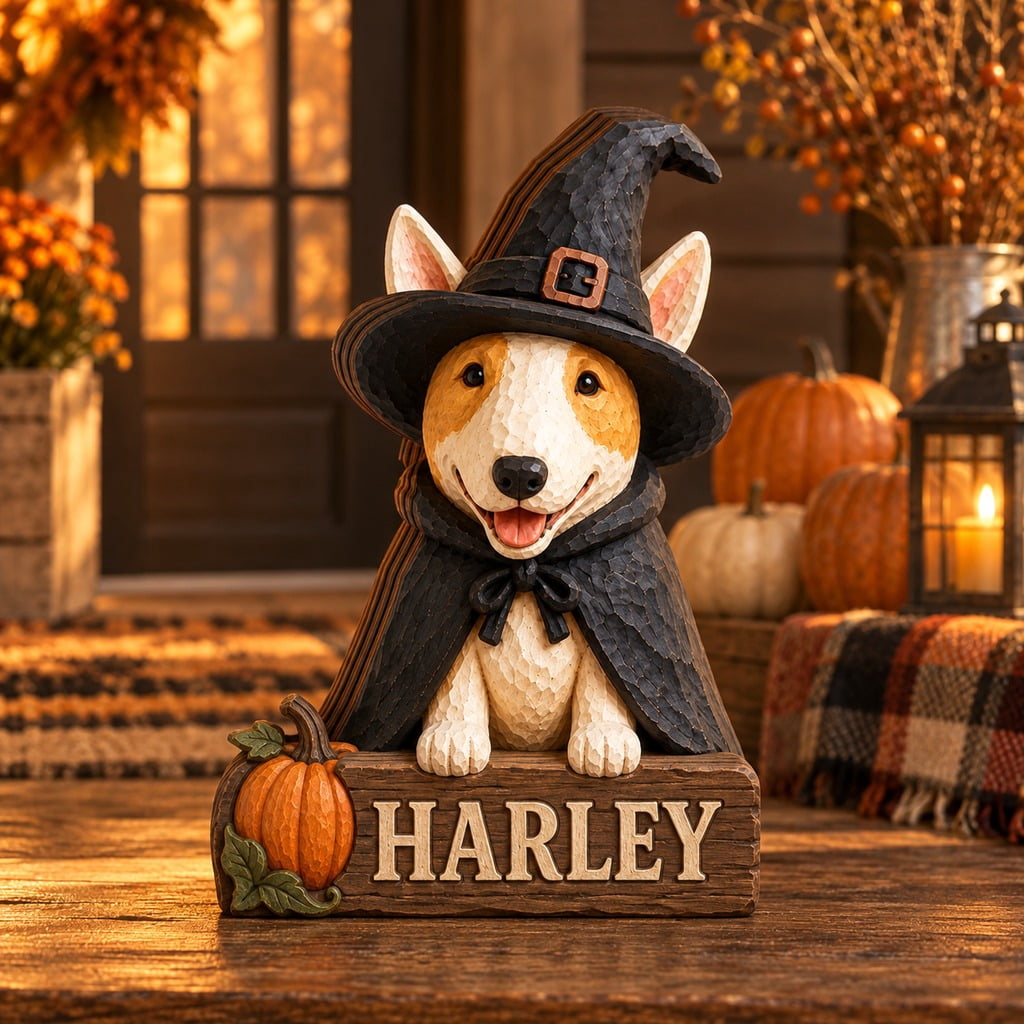 Name In Sign Language 3-Layer Halloween Corgi Witch Stand, Personalized Wooden Tabletop Name ...