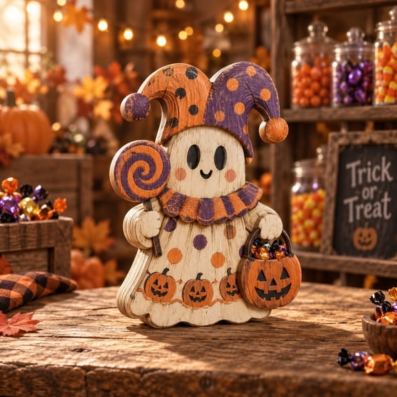 3 Layer Halloween Ghost Wooden Jester Candy Stand for Fall Party Tables
