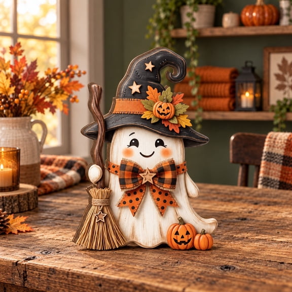 3 Layer Halloween Ghost Wooden Witch Hat Stand for Festive Tabletop Display
