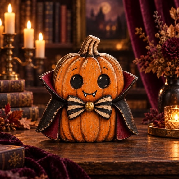 3 Layer Halloween Pumpkin Wooden Vampire Stand for Mantel Display and Spooky Season Gifts