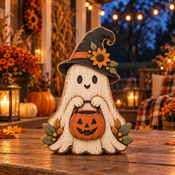 3-Layer Halloween Wooden Stand Cute Witch Ghost Countertop Display for Spooky Season Fans