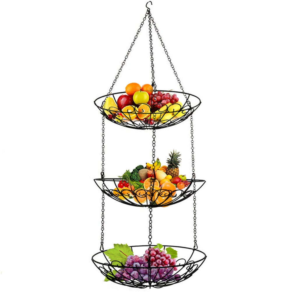 3 Layer Hanging Fruit Basket Iron Fruit Baskets for Kitchen Restaurants