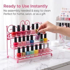 Aemutady 3 Layer Heart Nail Polish Rack, Cosmetic Display Stand Holder Organizer for Home Vanity or Salon, Pink, 10.2in x 4.9in x 5.9in