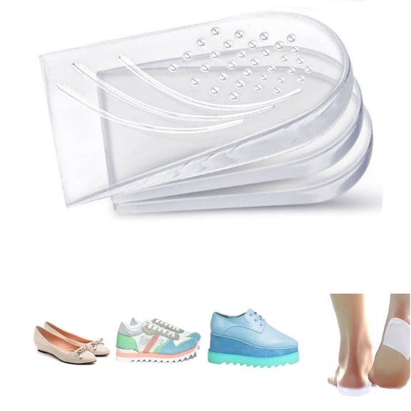 3-Layer Height Increase Insoles, Transparent Gel Heel Wedge Inserts for Supination & Pronation Correction, Washable & Adjustable, Size L