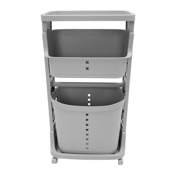 3-Layer Home Laundry Basket Holder,Stackable Laundry Basket System Rolling Storage Cart, Vertical Laundry Sorter with Wheel for Kitchen Shelf,Fruit Stand,Clothes Basket (Grey)