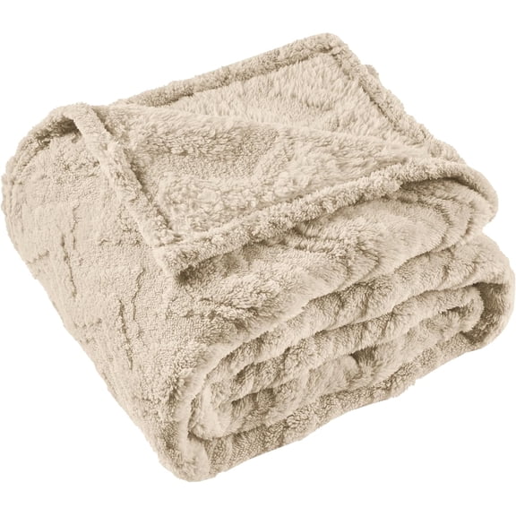 3 Layer Jacquard Throw Blanket - 50x70 Inch Soft Fleece with Wave Pattern, Brown Plush Cozy Blanket for Sofa, Couch, Bed & Chair, All Season Decorative Blanket for Living Room & Bedroom