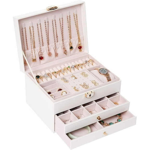 3 Layer Jewelry Box, Jewelry Holder Organizer with Jewelry Organizer Drawer, Large Jewelry Boxes & Organizer with Earring Organizer, Lockable...