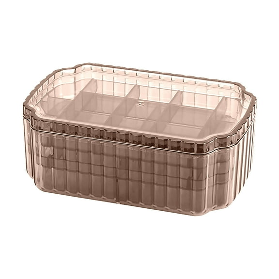 3-Layer Jewelry Organizer Box, Acrylic Earring Ring Necklace Bracelet Storage, Clear Bead Craft Container, Multi-Compartment Display Case Brown Tanuke