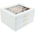 thumbnail image 1 of 3 Layer Jewelry Organizer Box with Glass Lids & 3 Drawers - Elegant Storage Solution for Necklace, Rings，Earrings, and Bracelets - Perfect for Women ASK-301 (White), 1 of 8