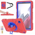 thumbnail image 1 of 3-Layer Kids Case for Samsung Galaxy Tab A7 Lite 8.7" 2021, Durable Sturdy Protection Silicone PC Case with Swivel Stand, Hand Strap Shoulder Strap Pencil Holder with Charging Port Lid - Redblue, 1 of 12