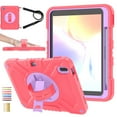 thumbnail image 1 of 3-Layer Kids Case for iPad 10th Gen 10.9" 2022, Durable Sturdy Protection Silicone PC Case with Swivel Stand, Hand Strap and Shoulder Strap + Pencil Holder with Charging Port Lid - Redpurple, 1 of 12