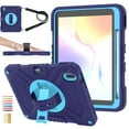 thumbnail image 1 of 3-Layer Kids Case for iPad 10th Gen 10.9" 2022, Durable Sturdy Protection Silicone PC Case with Swivel Stand, Hand Strap and Shoulder Strap + Pencil Holder with Charging Port Lid - Navyblue, 1 of 12