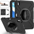 thumbnail image 1 of 3-Layer Kids Case for iPad Air 6th Gen 11" 2024 M2, Durable Sturdy Protection Silicone PC Case with Swivel Stand, Hand Strap and Shoulder Strap + Pencil Holder with Charging Port Lid - Black, 1 of 13