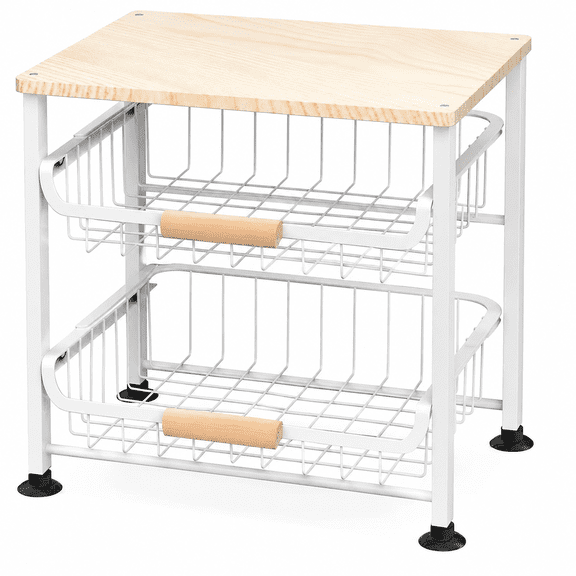 3-Layer Kitchen Fruit Storage Basket Snack Rack, countertop Storage Rack, Stackable Storage Rack with Desktop, Pull-Out Hollow Metal Storage Basket with Handle, Kitchen Organizers & Storage