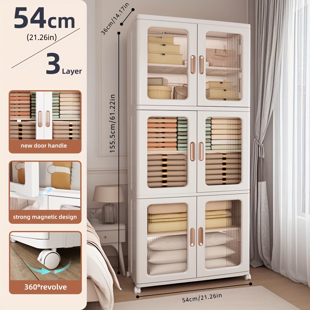 3-Layer Large Capacity Wardrobe Lockers - Stackable Wheeled Storage ...