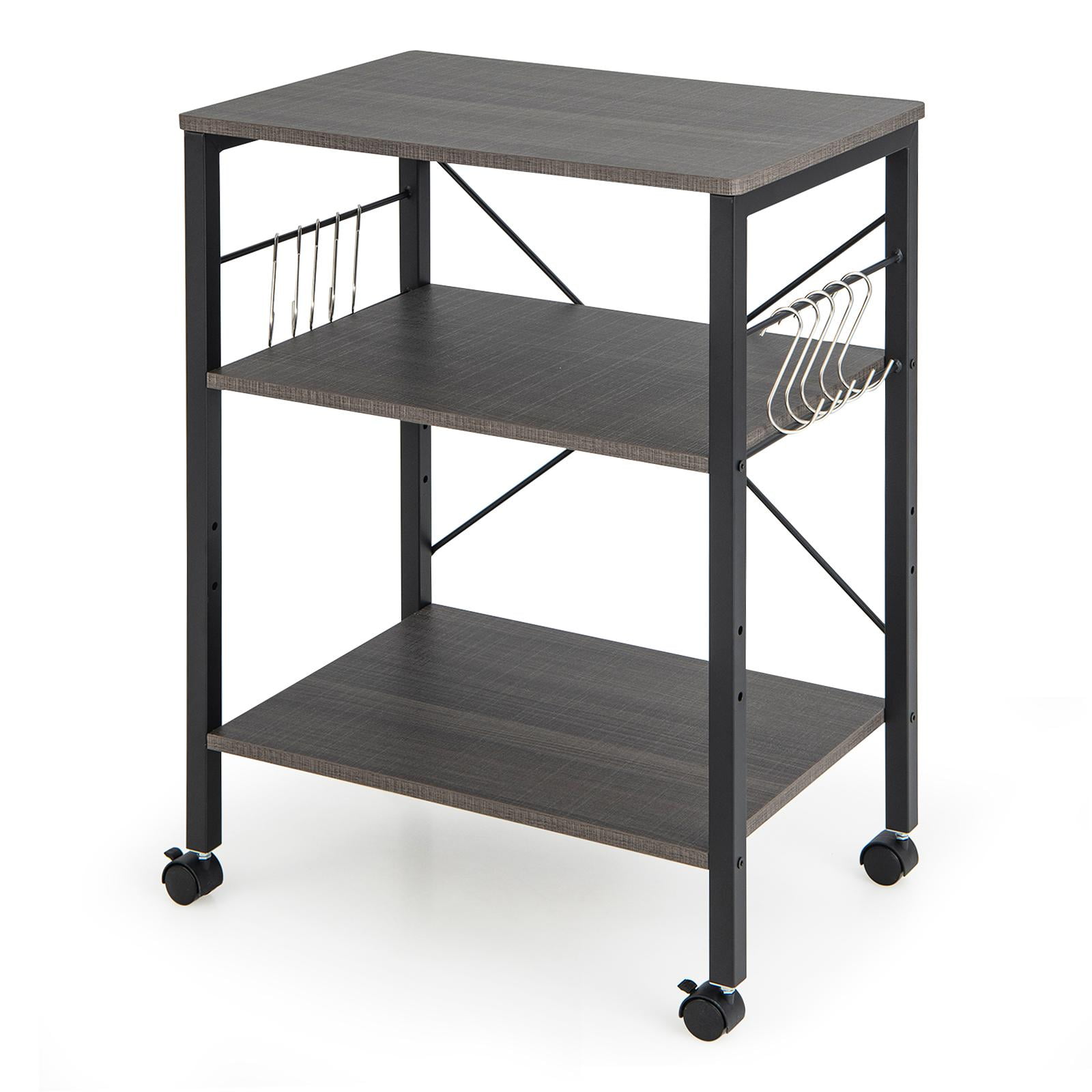 3Layer Microwave Stand Bakers Rack, Kitchen Rolling Cart with 4