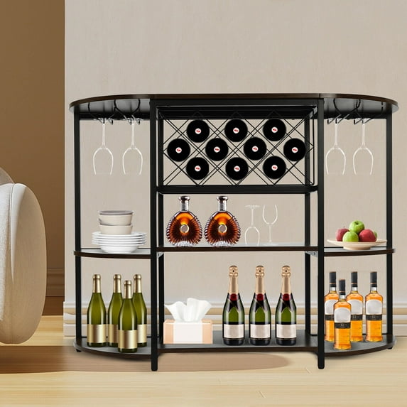 3-Layer Modern Wine Rack Table Bar Wine Cabinet Storage Sideboard Freestanding, Brown