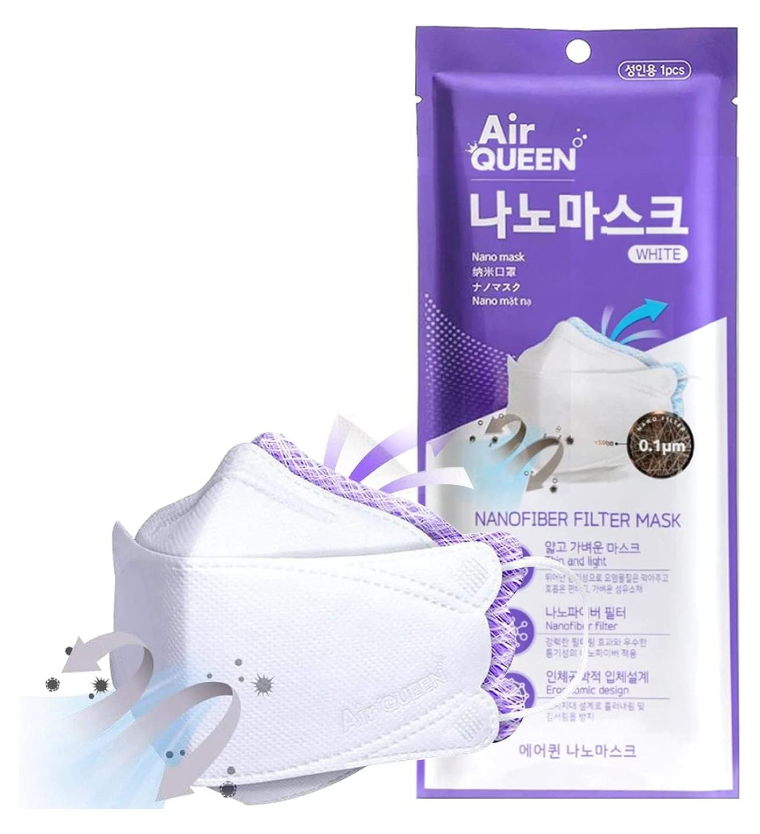 3-Layer Nano-Filter Face Mask for Adults, 100 Pack White, Lightweight ...